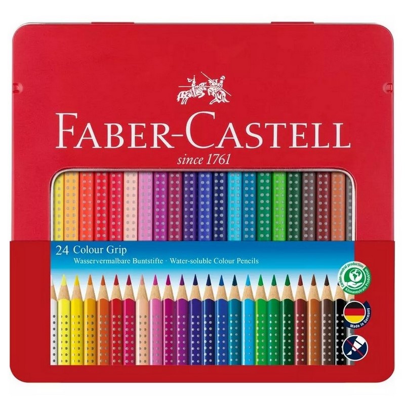 Školní akvarelové pastelky FABER-CASTELL Grip, 24ks v kovové krabičce