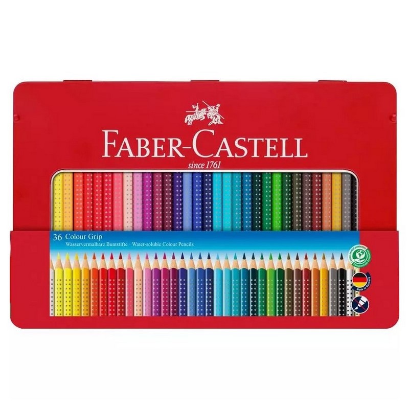 Školní akvarelové pastelky FABER-CASTELL Grip, 36ks v kovové krabičce
