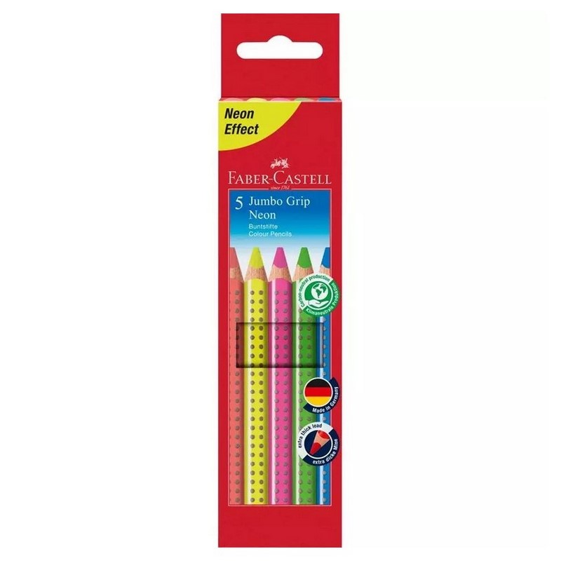 Školní pastelky FABER-CASTELL Grip Jumbo, 5ks neonové
