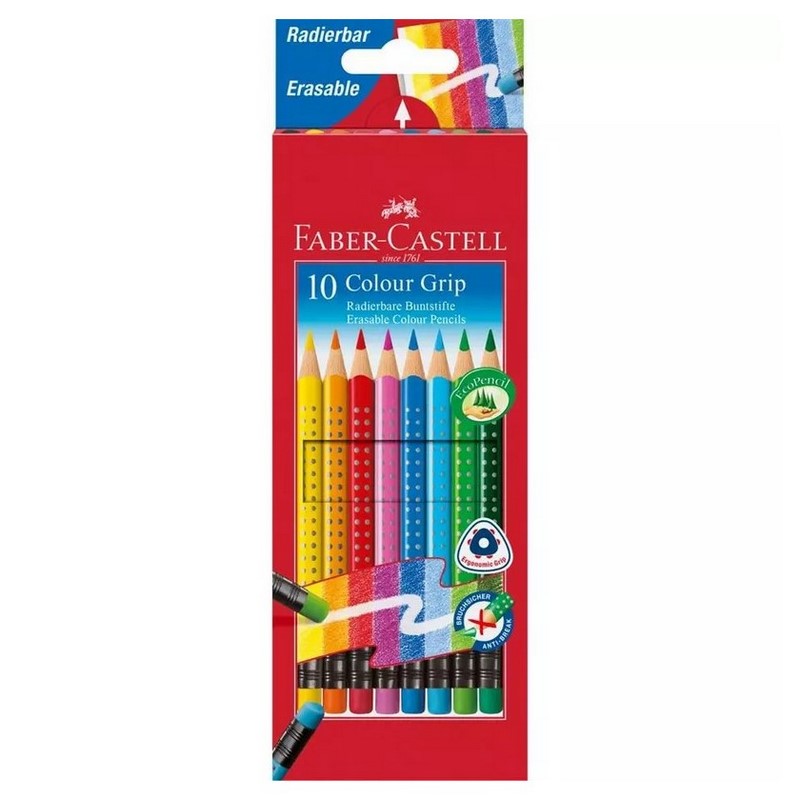 Školní pastelky FABER-CASTELL Grip, 10ks s gumou