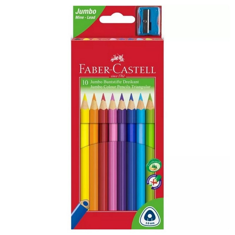 Školní pastelky FABER-CASTELL Ergo Jumbo, 10ks + ořezávátko