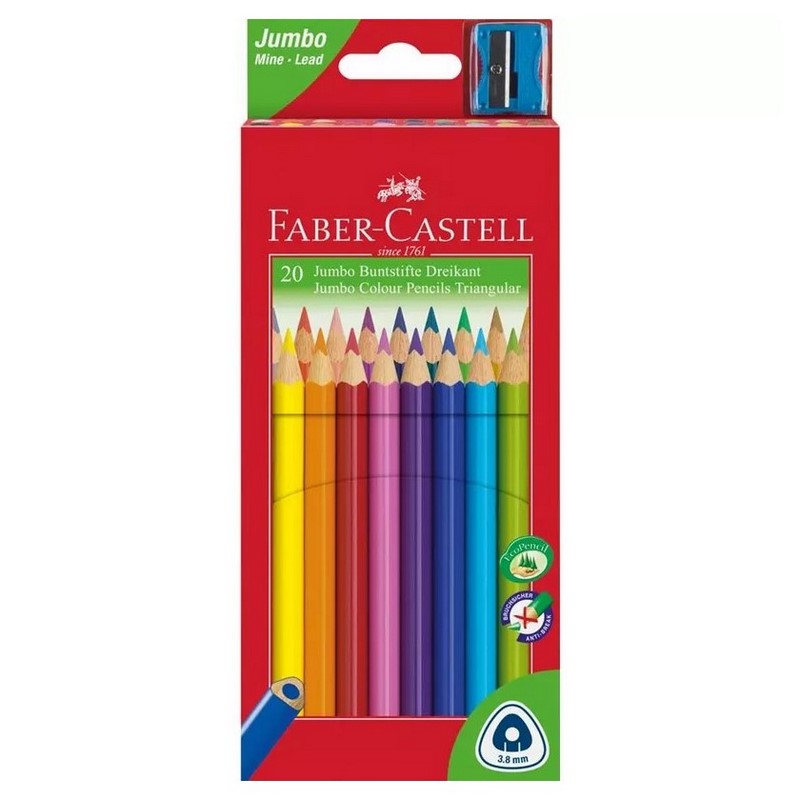 Školní pastelky FABER-CASTELL Ergo Jumbo, 20ks + ořezávátko
