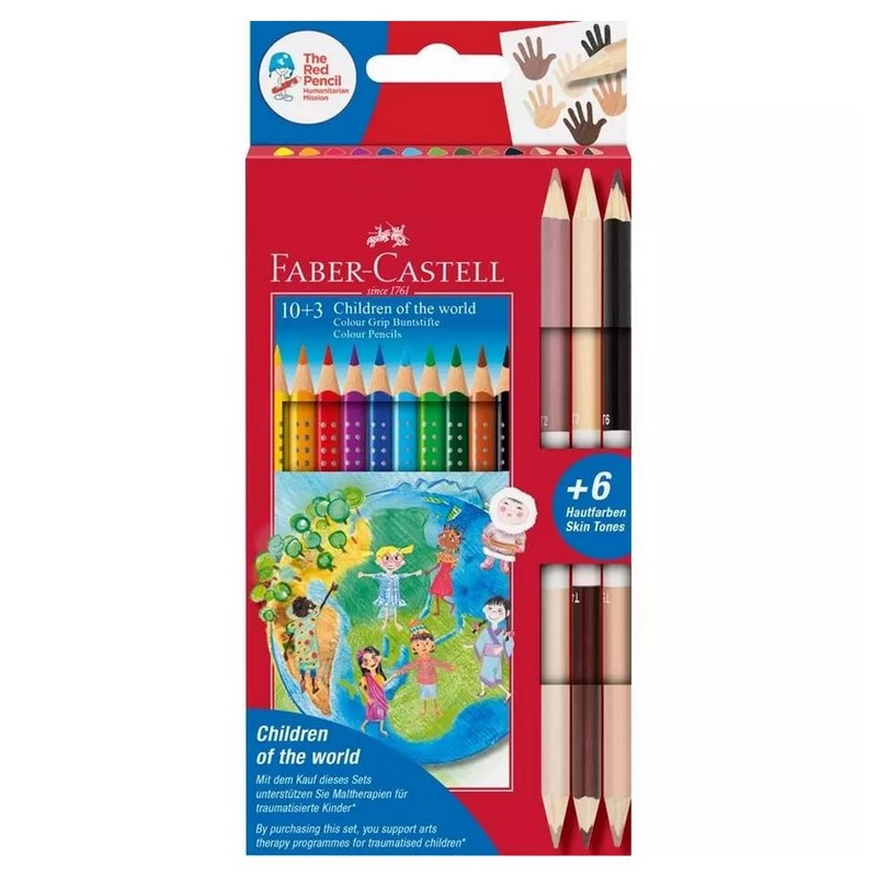 Školní pastelky FABER-CASTELL "Children of the world" Grip, 10ks + 3ks oboustranných