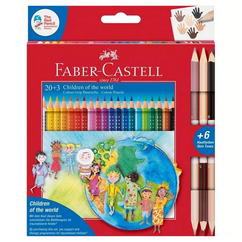 Školní pastelky FABER-CASTELL "Children of the world" Grip, 20ks + 3ks oboustranných