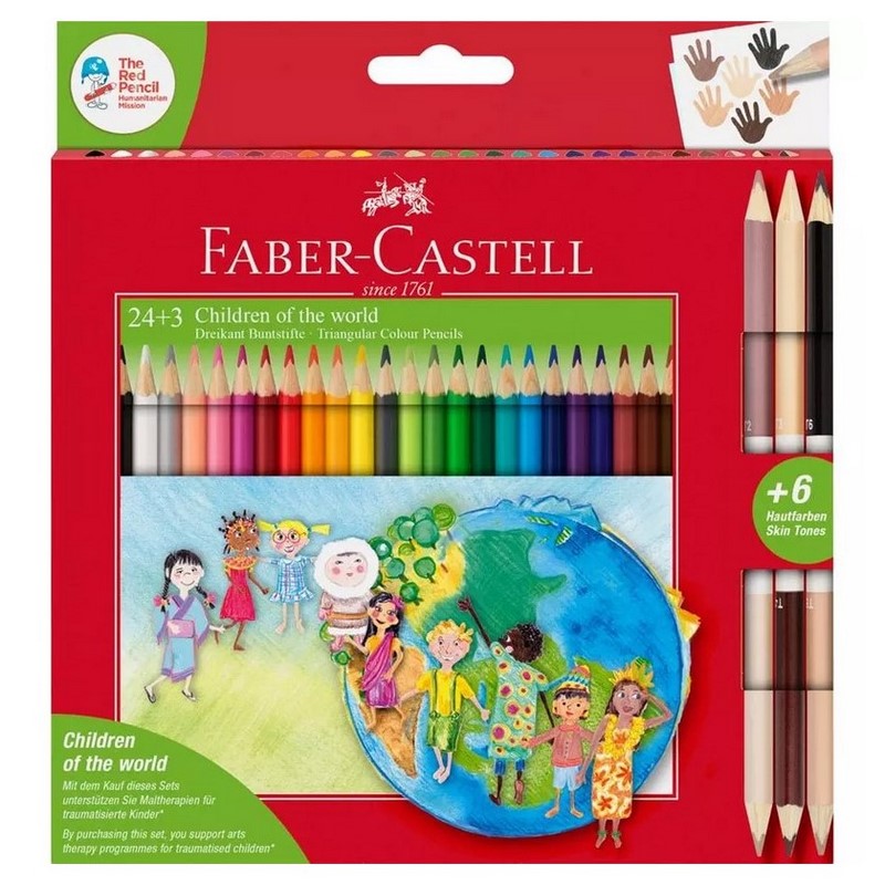 Školní pastelky FABER-CASTELL "Children of the world", 24ks + 3ks oboustranných