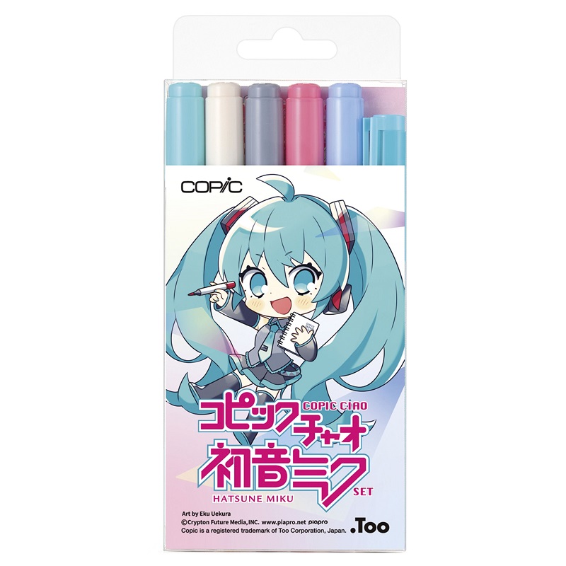 Lihové fixy COPIC Ciao oboustranné Brush & Chisel 5+1ks, limitovaná edice Hatsune Miku
