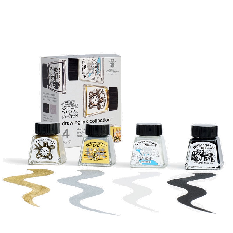 Kreslící inkousty WINSOR & NEWTON Drawing Ink, 4ks METALLIC TONES