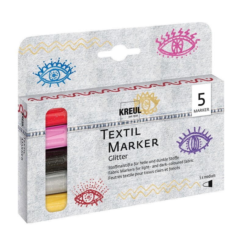Popisovač na textil KREUL Glitter "M", sada 5ks