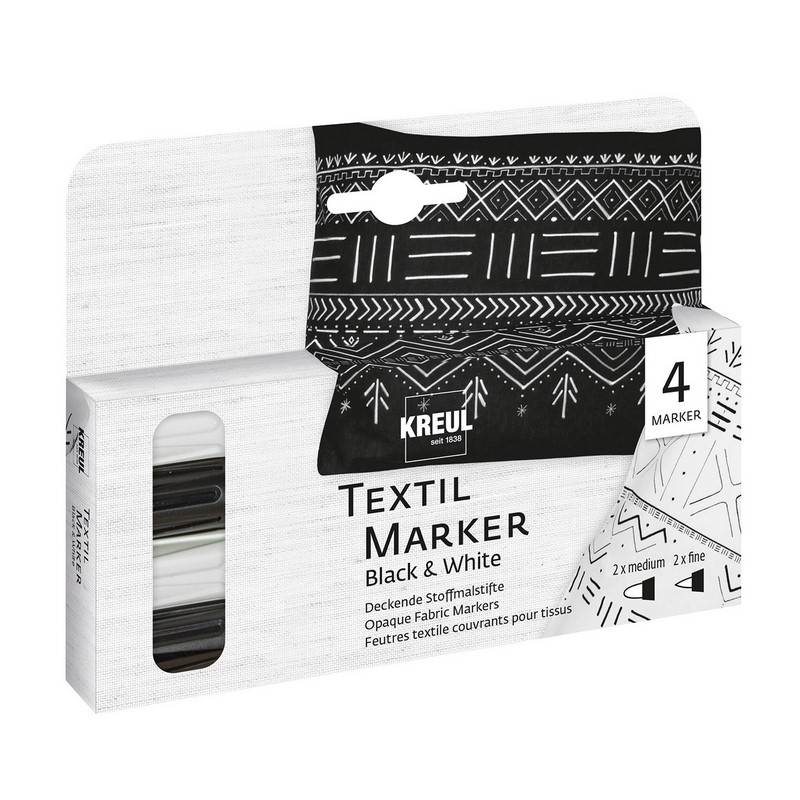 Popisovač na textil KREUL Opak "F+M", sada 4ks Black & White