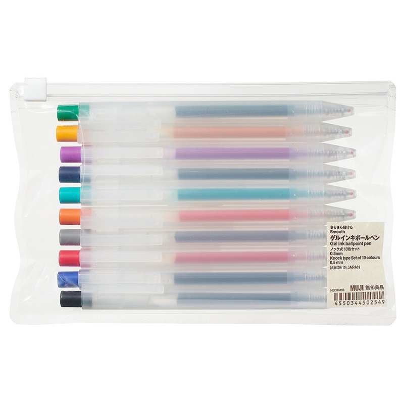 Gelové pero MUJI "CLICKER" 0,5mm, 10ks barevná sada