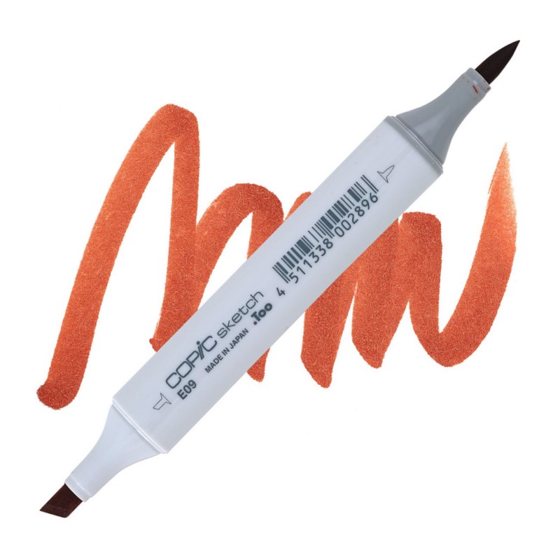 Lihová fixa COPIC Sketch oboustranná Brush & Chisel, E09 Burnt sienna