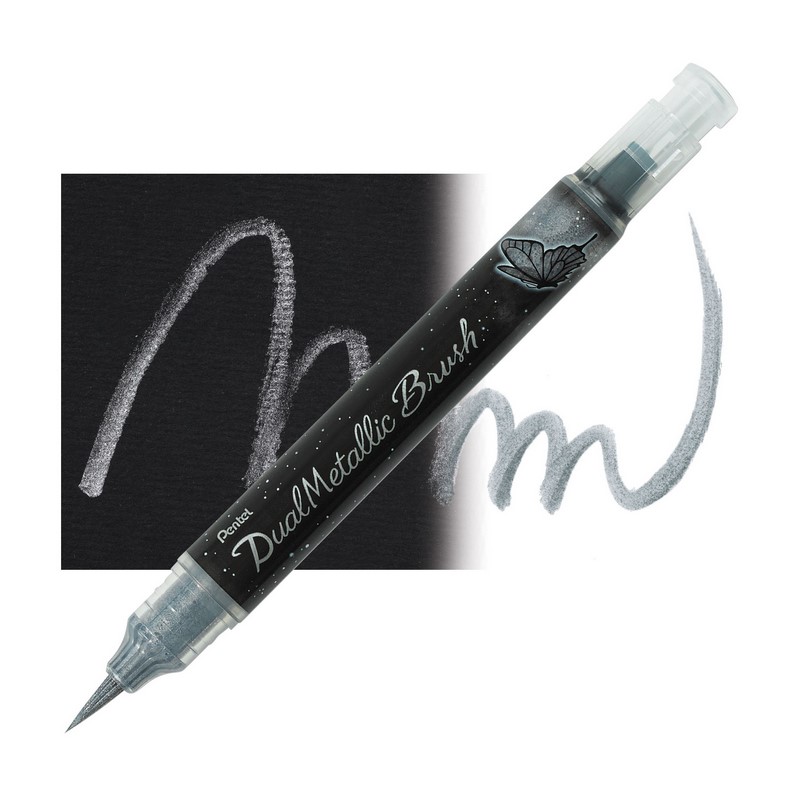 PENTEL Dual Metallic Brush Pen, stříbrný