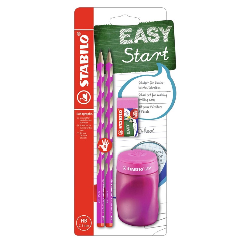 Tužky STABILO EASYgraph S, růžové pro praváky s ořezávátkem a gumou