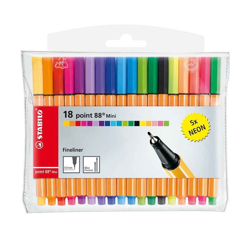 Liner STABILO point 88 mini, 13ks + 5ks neon