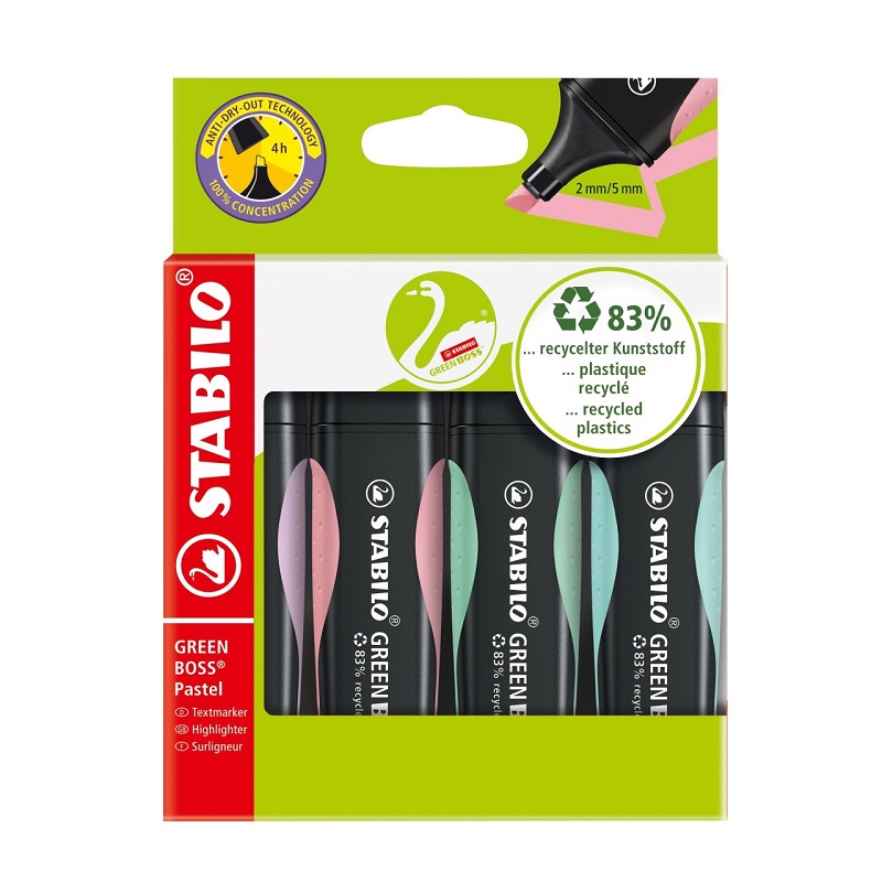 Zvýrazňovač STABILO GREEN BOSS, pastel 4ks