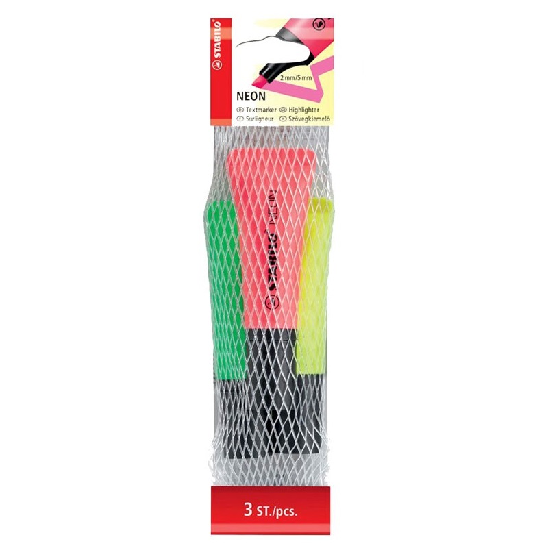 Zvýrazňovač STABILO NEON, 3ks "A" v síťce