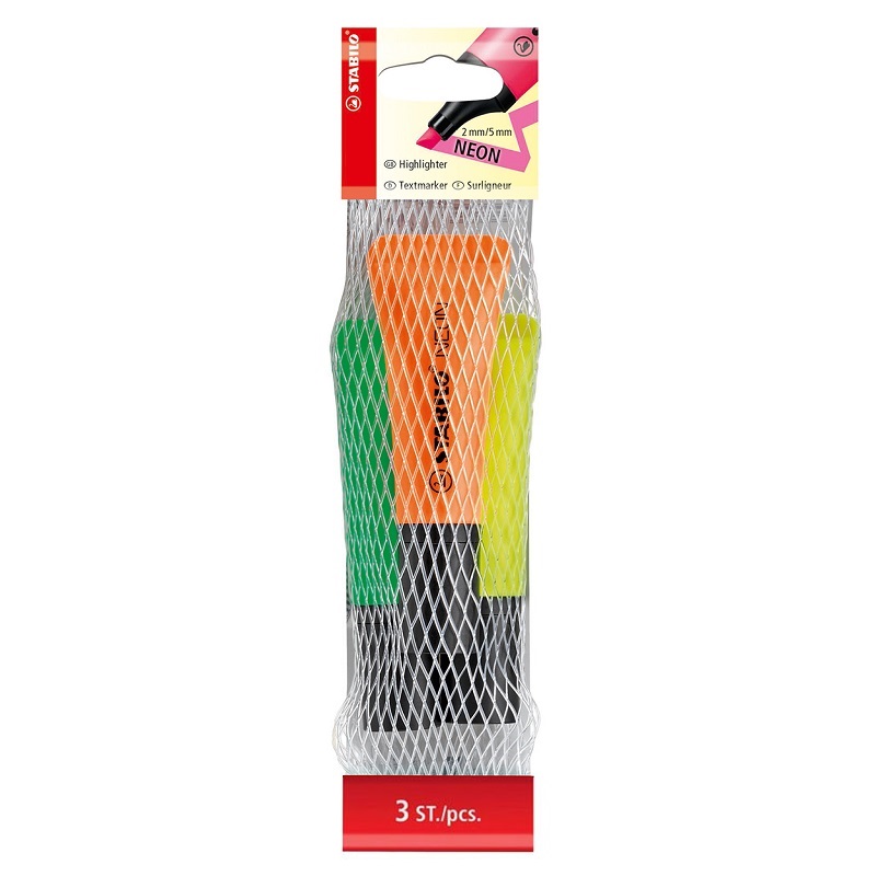 Zvýrazňovač STABILO NEON, 3ks "B" v síťce