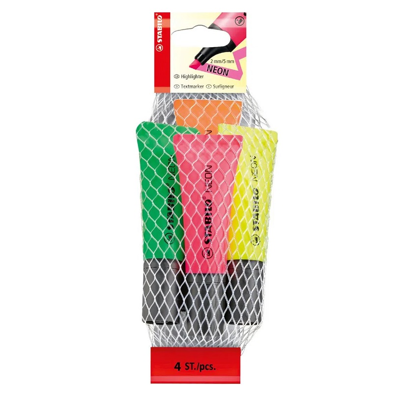 Zvýrazňovač STABILO NEON, 4ks v síťce