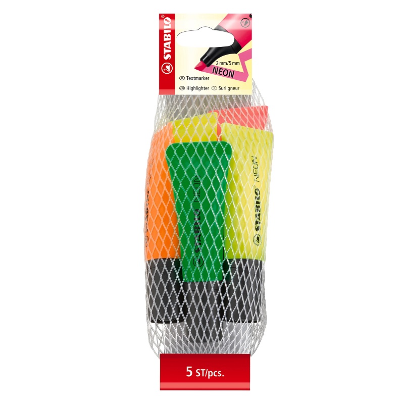 Zvýrazňovač STABILO NEON, 5ks v síťce