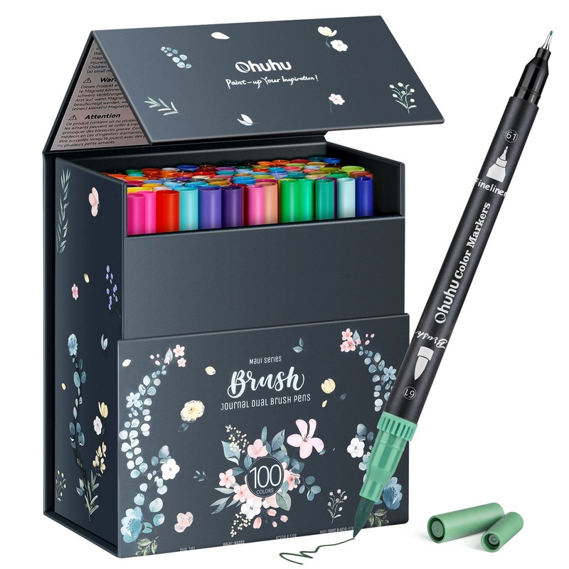 Akvarelové fixy OHUHU Aqua Brush Marker, 100ks