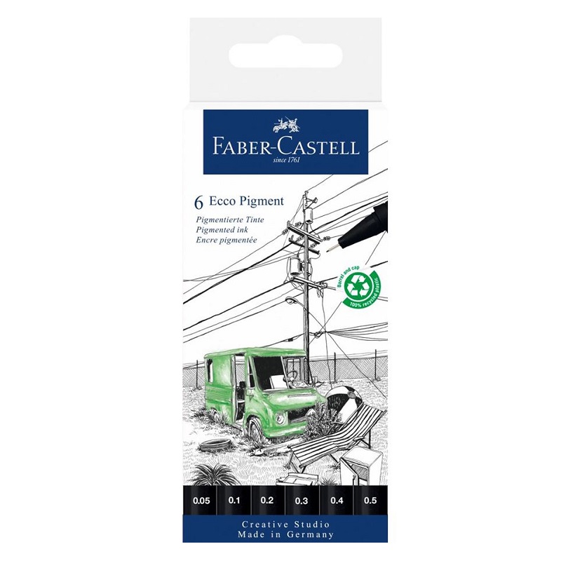 FABER-CASTELL ECCO Pigment, set 6ks černé "0,05-0,5"