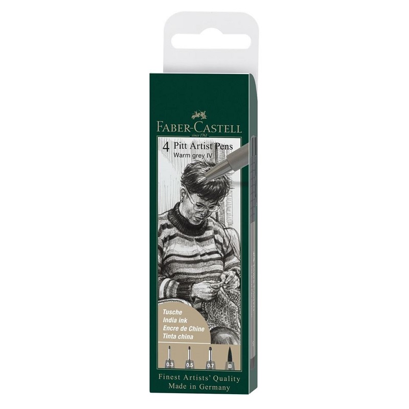 FABER-CASTELL PITT Artist Pen Liner, set 4ks šedé