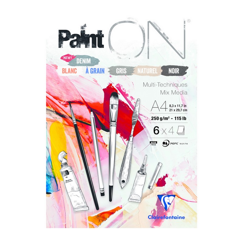 Blok CLAIREFONTAINE Paint'On Mix Colors, A4, 250g, 24 listů