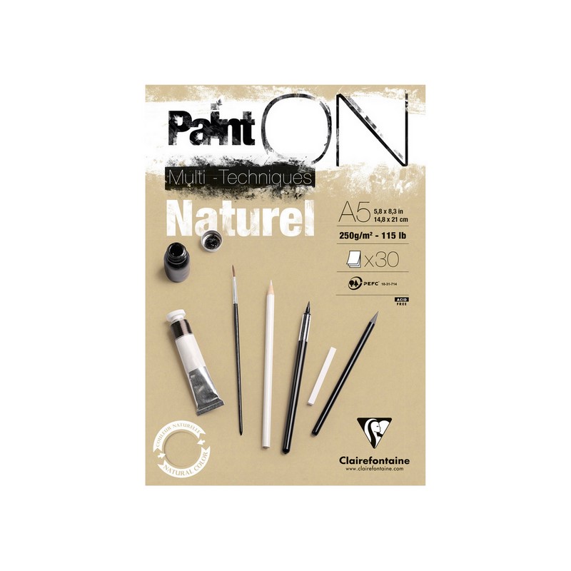 Blok CLAIREFONTAINE Paint'On Natural, A5, 250g, 30 listů