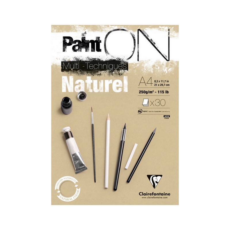 Blok CLAIREFONTAINE Paint'On Natural, A4, 250g, 30 listů