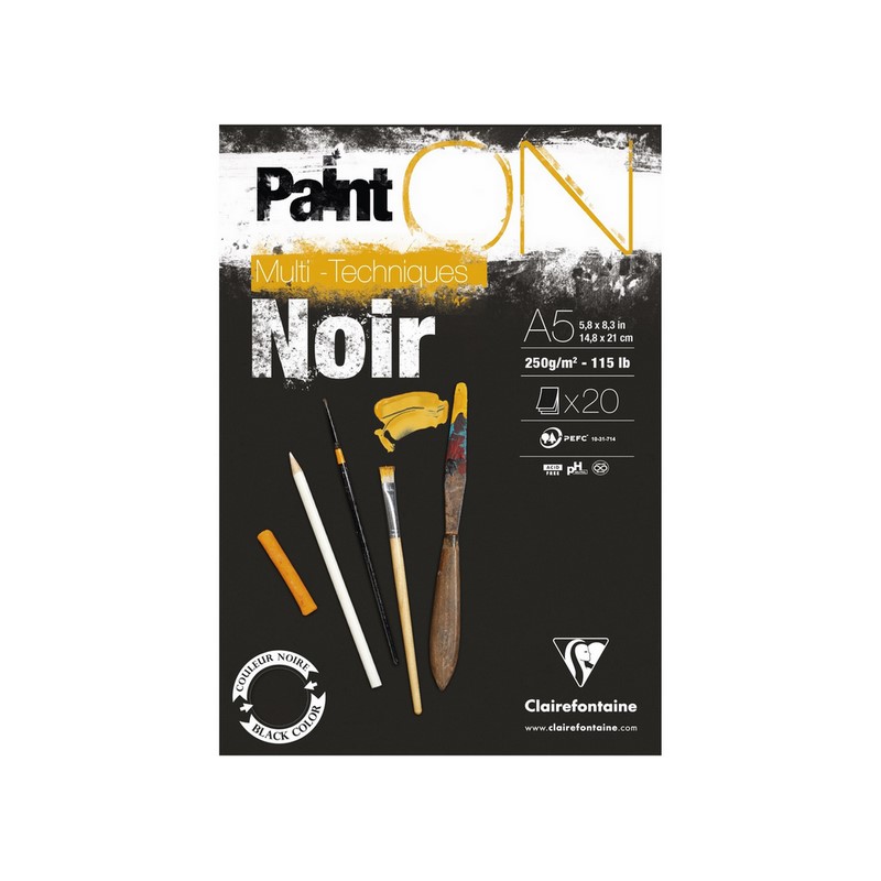 Blok CLAIREFONTAINE Paint'On Black, A5, 250g, 20 listů