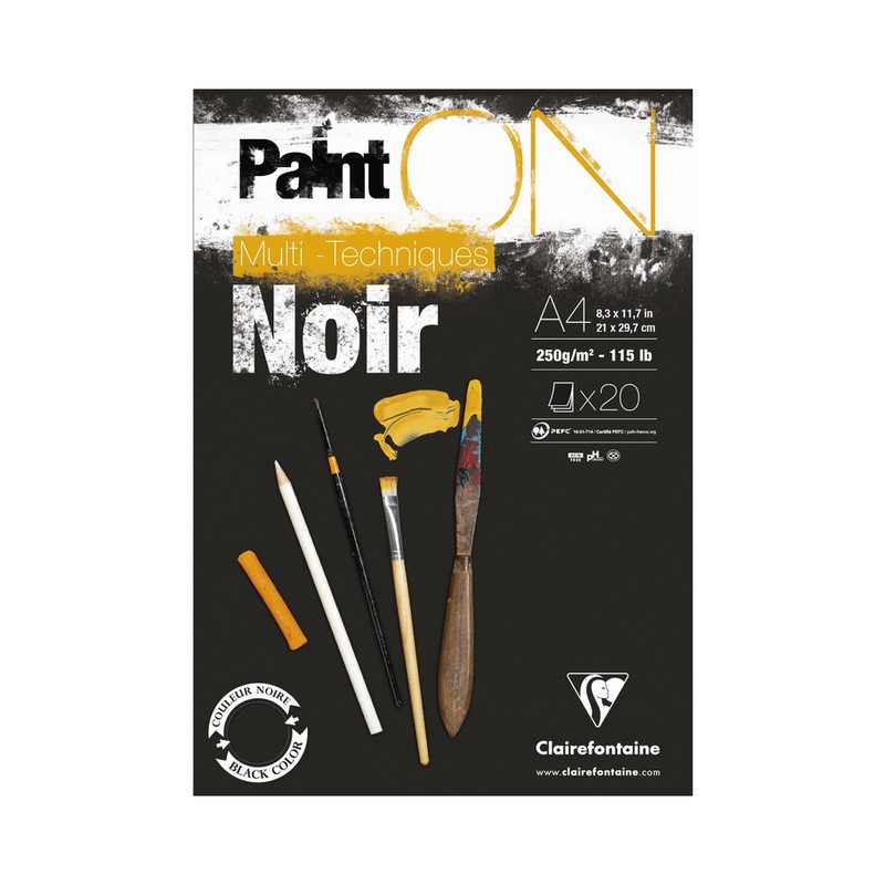 Blok CLAIREFONTAINE Paint'On Black, A4, 250g, 20 listů
