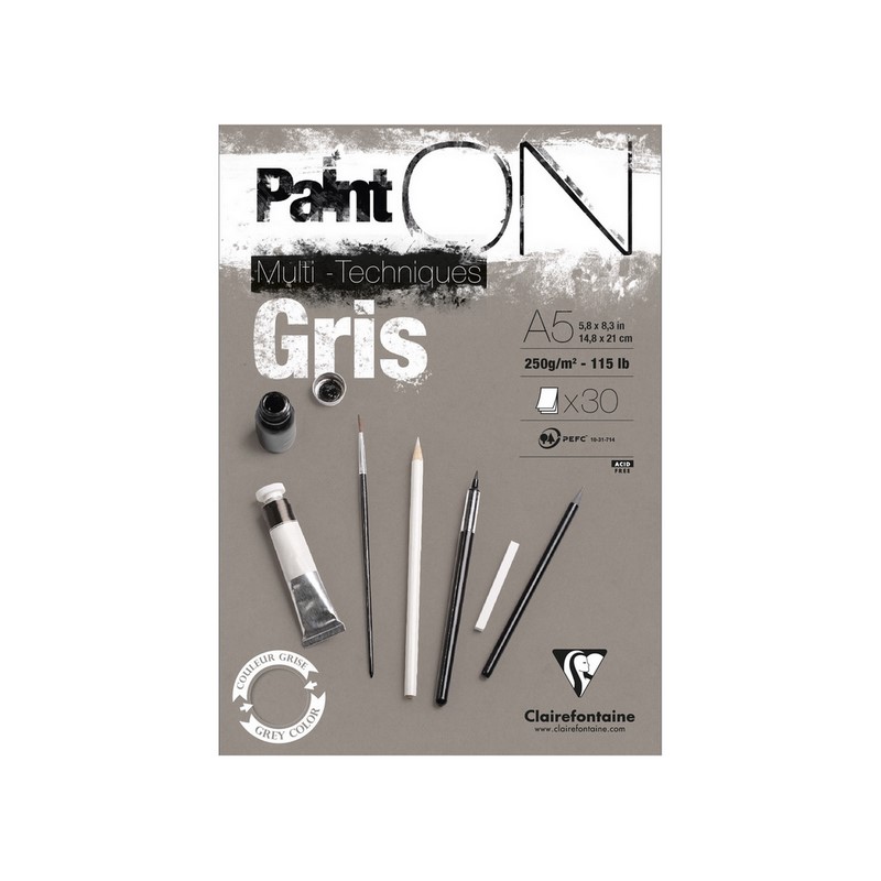 Blok CLAIREFONTAINE Paint'On Grey, A5, 250g, 20 listů