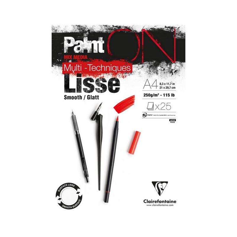 Blok CLAIREFONTAINE Paint'On Smooth, A4, 250g, 25 listů