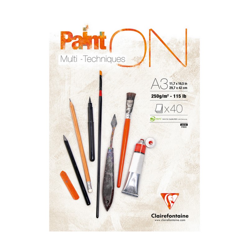 Blok CLAIREFONTAINE Paint'On White, A3, 250g, 40 listů