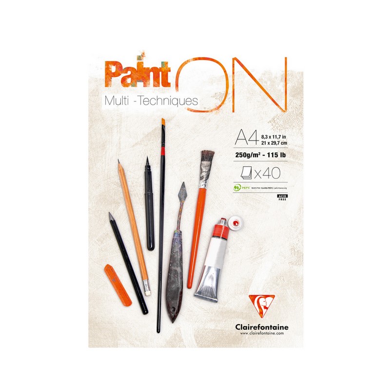 Blok CLAIREFONTAINE Paint'On White, A4, 250g, 40 listů