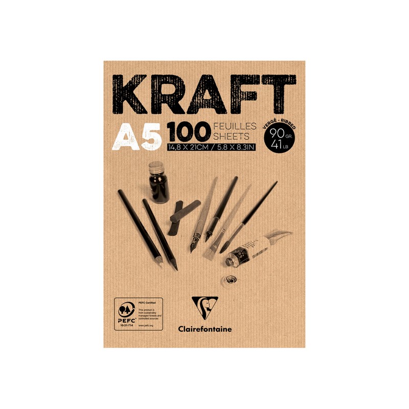 Blok CLAIREFONTAINE Brown Kraft, A5, 90g, 100 listů
