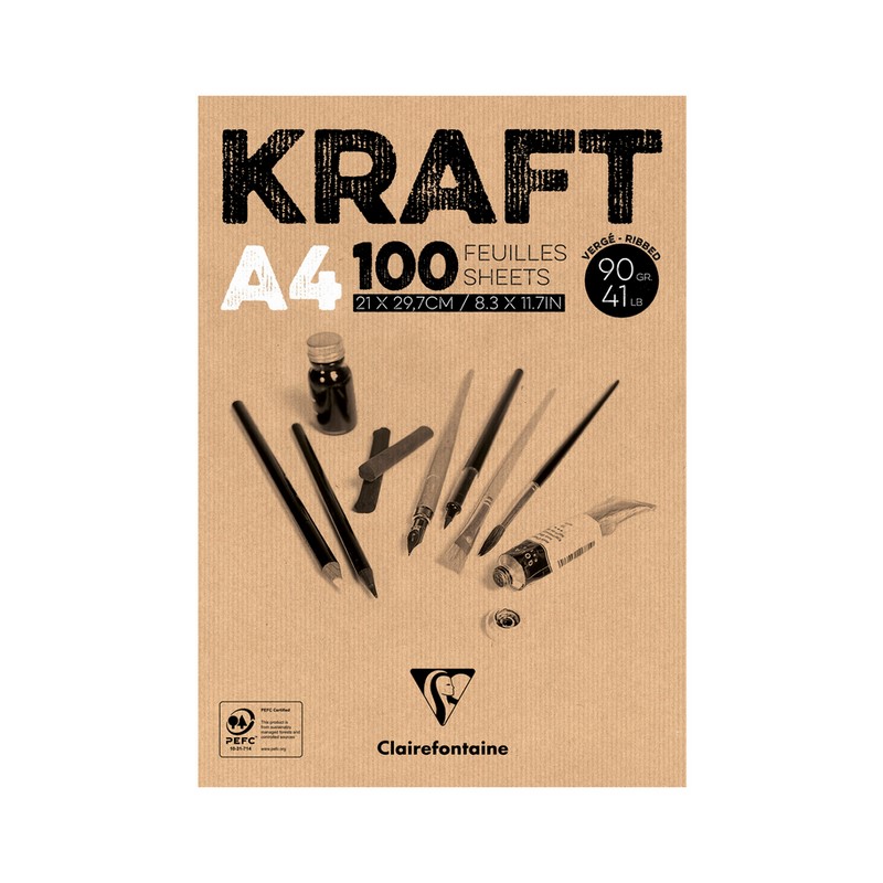 Blok CLAIREFONTAINE Brown Kraft, A4, 90g, 100 listů