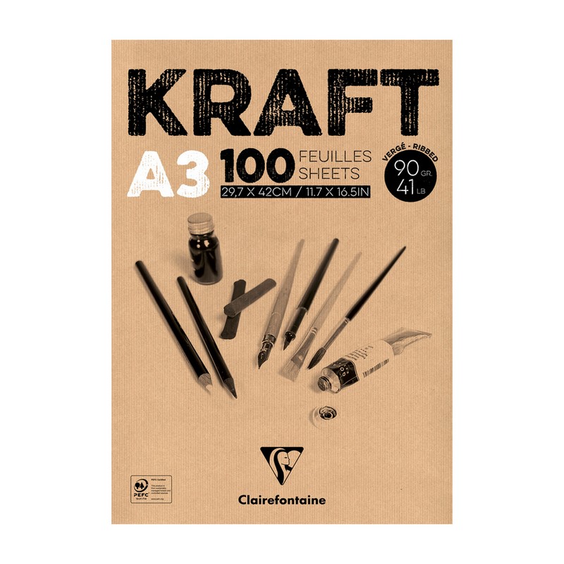 Blok CLAIREFONTAINE Brown Kraft, A3, 90g, 100 listů