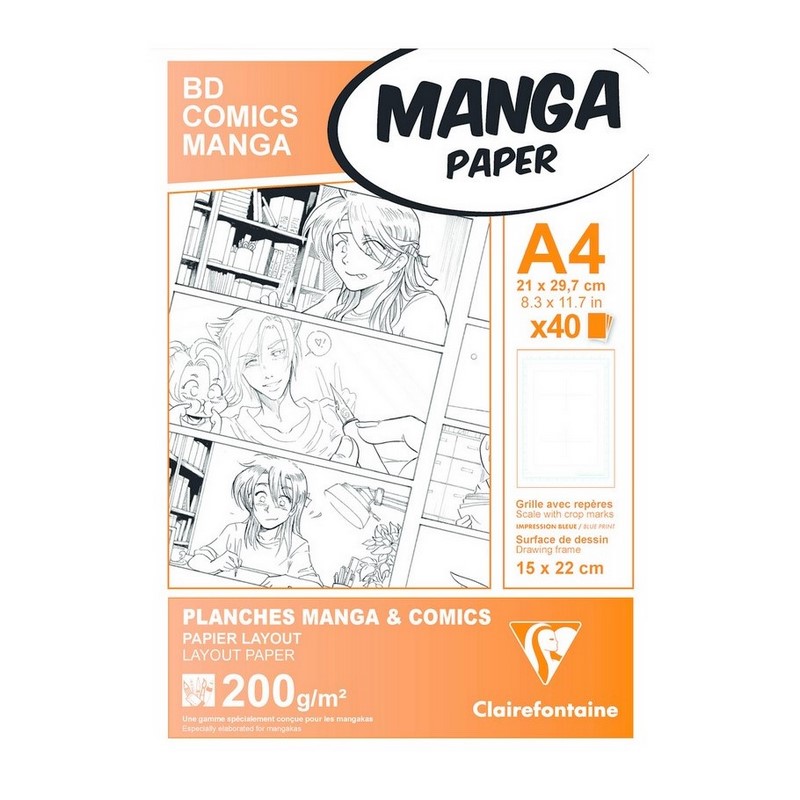 Blok CLAIREFONTAINE Manga BD/Comic squares, A4, 200g, 40 listů