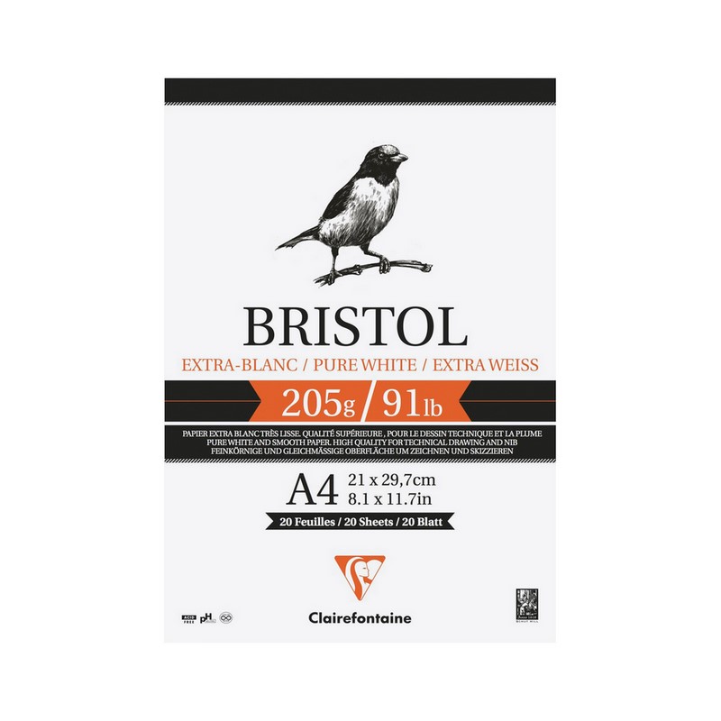 Blok CLAIREFONTAINE Bristol, A4, 205g, 20 listů