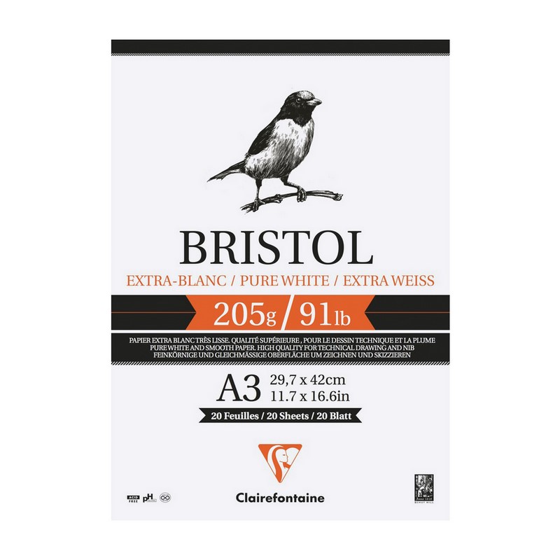 Blok CLAIREFONTAINE Bristol, A3, 205g, 20 listů