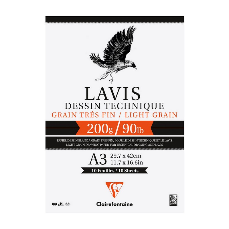 Blok CLAIREFONTAINE Lavis Technical Drawing, A3, 200g, 10 listů