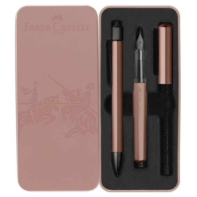 FABER-CASTELL plnící a kuličkové pero Hexo, 2ks bronzové v kovové krabičce