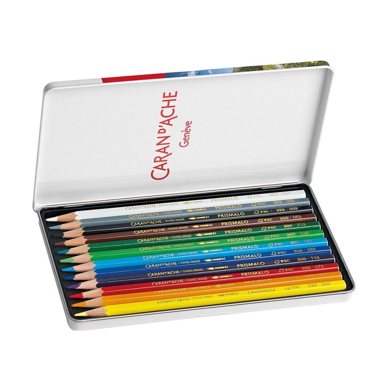 CARAN D'ACHE Akvarelové pastelky Prismalo CARAN D'ACHE, 12ks v kovové krabičce