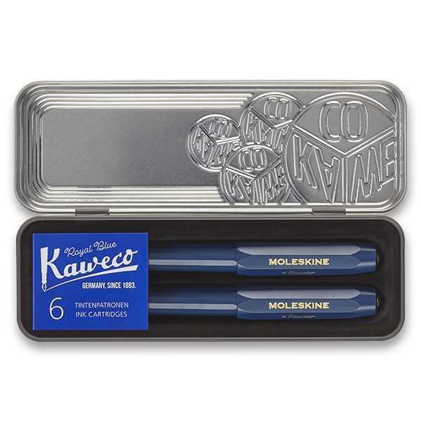 Sada MOLESKINE Kaweco 3ks modrá, plnící pero, kuličkové pero a bombičky