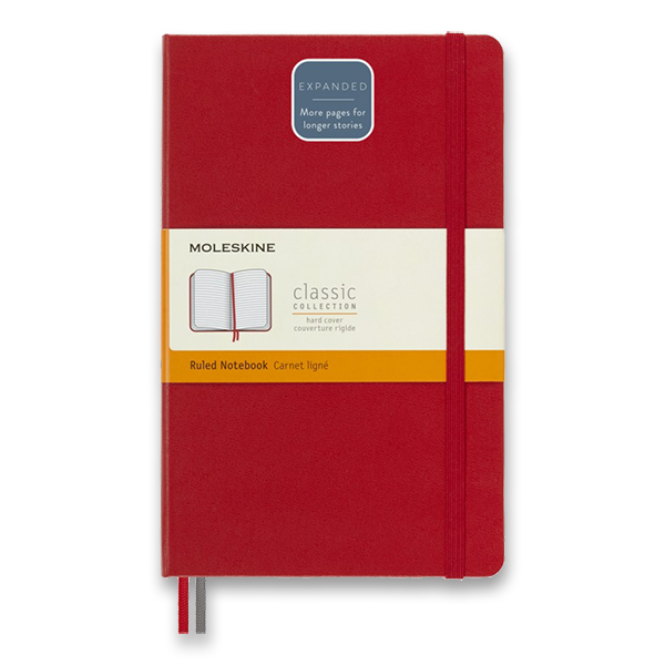 Skicář MOLESKINE tvrdý linkovaný červený Expanded L