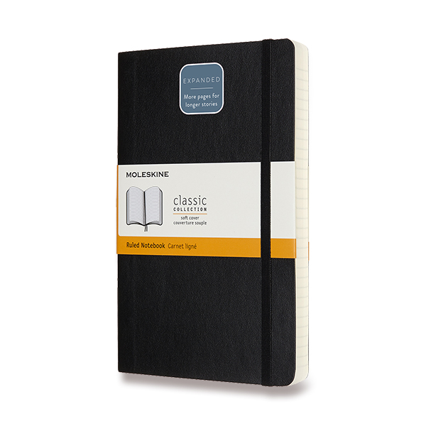 Skicář MOLESKINE měkký linkovaný černý Expanded L