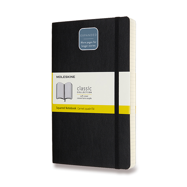 Skicář MOLESKINE měkký čtverečkovaný černý Expanded L
