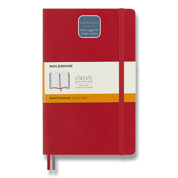 Skicář MOLESKINE měkký linkovaný červený Expanded L