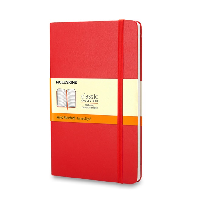 Skicář MOLESKINE tvrdý linkovaný červený L
